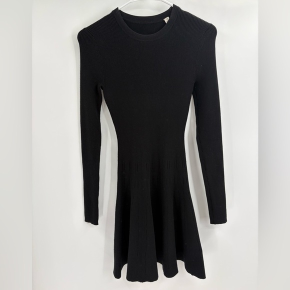 A.l.C Black Ribbed Knit Mini Fit And Stretch Flare Long Sleeve Dress Size Xs - Picture 4 of 15